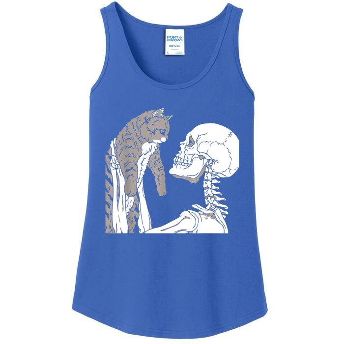 Skeleton Holding A Cat Shirt Lazy Halloween Costume Skull Ladies Essential Tank