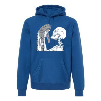 Skeleton Holding A Cat Shirt Lazy Halloween Costume Skull Premium Hoodie