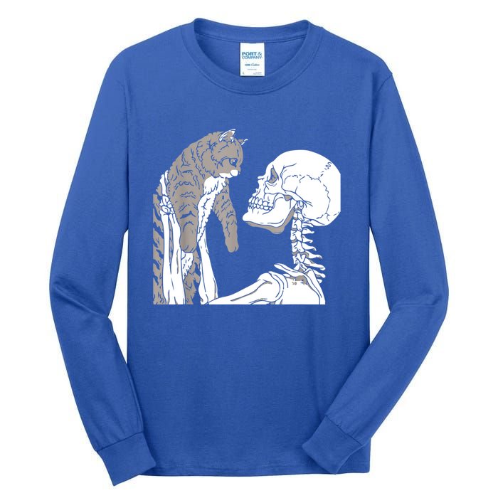 Skeleton Holding A Cat Shirt Lazy Halloween Costume Skull Tall Long Sleeve T-Shirt