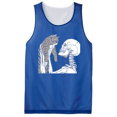 Skeleton Holding A Cat Shirt Lazy Halloween Costume Skull Mesh Reversible Basketball Jersey Tank