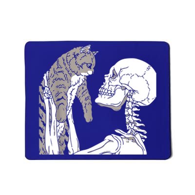 Skeleton Holding A Cat Shirt Lazy Halloween Costume Skull Mousepad