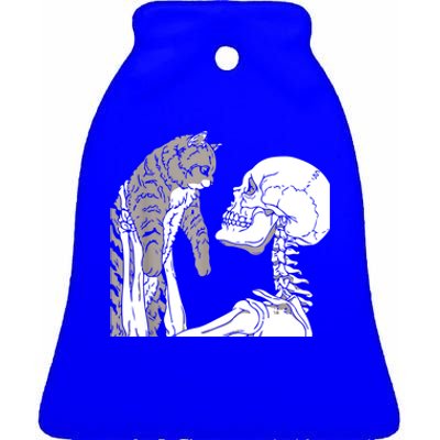 Skeleton Holding A Cat Shirt Lazy Halloween Costume Skull Ceramic Bell Ornament