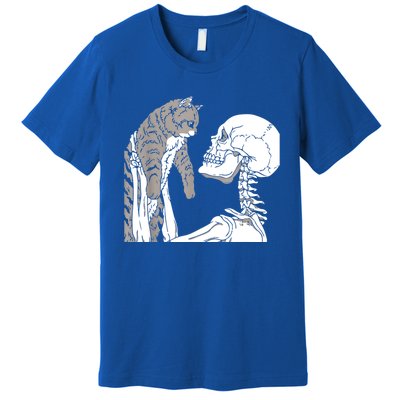 Skeleton Holding A Cat Shirt Lazy Halloween Costume Skull Premium T-Shirt