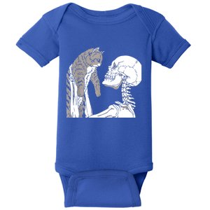 Skeleton Holding A Cat Shirt Lazy Halloween Costume Skull Baby Bodysuit