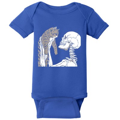 Skeleton Holding A Cat Shirt Lazy Halloween Costume Skull Baby Bodysuit