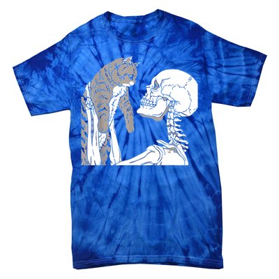 Skeleton Holding A Cat Shirt Lazy Halloween Costume Skull Tie-Dye T-Shirt