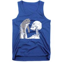 Skeleton Holding A Cat Shirt Lazy Halloween Costume Skull Tank Top