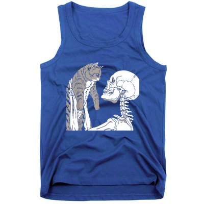 Skeleton Holding A Cat Shirt Lazy Halloween Costume Skull Tank Top