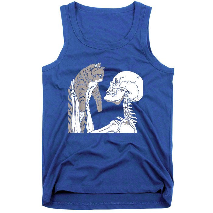 Skeleton Holding A Cat Shirt Lazy Halloween Costume Skull Tank Top