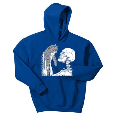 Skeleton Holding A Cat Shirt Lazy Halloween Costume Skull Kids Hoodie