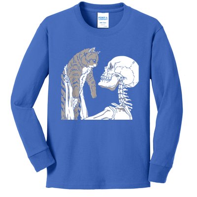 Skeleton Holding A Cat Shirt Lazy Halloween Costume Skull Kids Long Sleeve Shirt