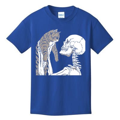 Skeleton Holding A Cat Shirt Lazy Halloween Costume Skull Kids T-Shirt