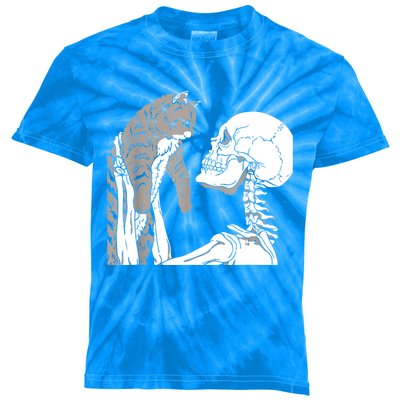 Skeleton Holding A Cat Shirt Lazy Halloween Costume Skull Kids Tie-Dye T-Shirt