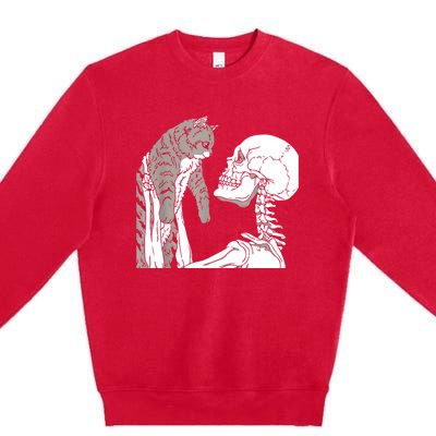 Skeleton Holding A Cat Shirt Lazy Halloween Costume Skull Premium Crewneck Sweatshirt