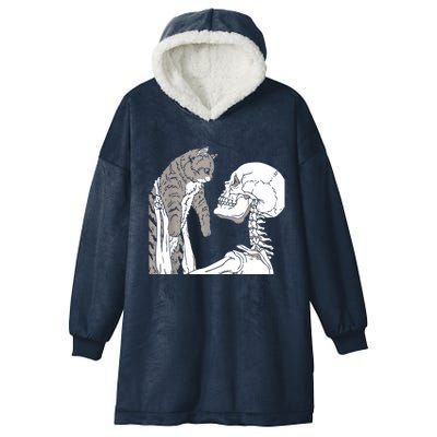 Skeleton Holding A Cat Shirt Lazy Halloween Costume Skull Hooded Wearable Blanket