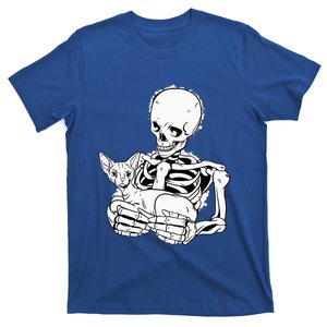 Skeleton Holding A Cat Lazy Halloween Costume Skull T-Shirt