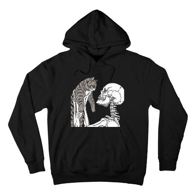 Skeleton Holding A Cat Lazy Halloween Costume Skull Hoodie