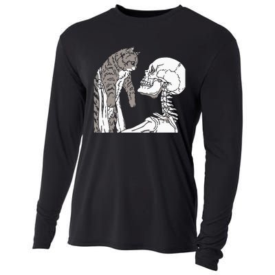 Skeleton Holding A Cat Lazy Halloween Costume Skull Cooling Performance Long Sleeve Crew