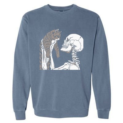 Skeleton Holding A Cat Lazy Halloween Costume Skull Garment-Dyed Sweatshirt