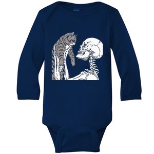 Skeleton Holding A Cat Lazy Halloween Costume Skull Baby Long Sleeve Bodysuit