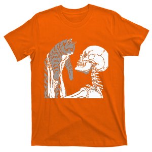 Skeleton Holding A Cat Lazy Halloween Costume Skull T-Shirt