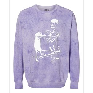 Skeleton Holding A Cat Lazy Halloween Costume Skull Colorblast Crewneck Sweatshirt