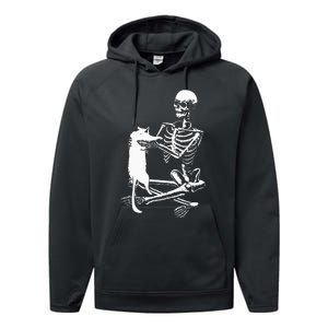 Skeleton Holding A Cat Lazy Halloween Costume Skull Performance Fleece Hoodie