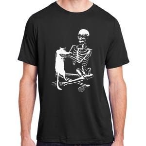 Skeleton Holding A Cat Lazy Halloween Costume Skull Adult ChromaSoft Performance T-Shirt