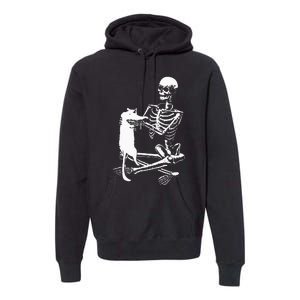 Skeleton Holding A Cat Lazy Halloween Costume Skull Premium Hoodie