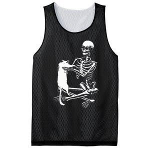 Skeleton Holding A Cat Lazy Halloween Costume Skull Mesh Reversible Basketball Jersey Tank