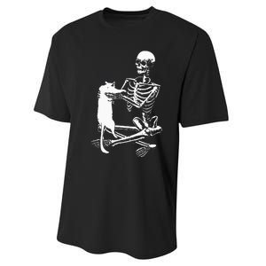 Skeleton Holding A Cat Lazy Halloween Costume Skull Performance Sprint T-Shirt