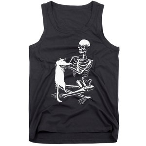 Skeleton Holding A Cat Lazy Halloween Costume Skull Tank Top