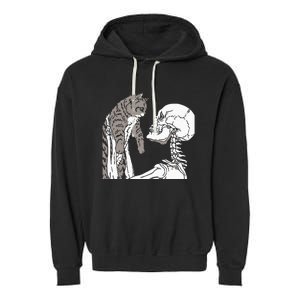 Skeleton Holding A Ca Lazy Halloween Costume Skull Garment-Dyed Fleece Hoodie