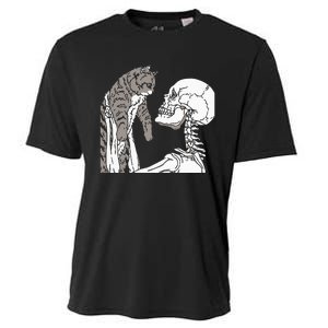 Skeleton Holding A Ca Lazy Halloween Costume Skull Cooling Performance Crew T-Shirt