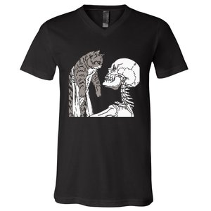 Skeleton Holding A Ca Lazy Halloween Costume Skull V-Neck T-Shirt