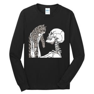 Skeleton Holding A Ca Lazy Halloween Costume Skull Tall Long Sleeve T-Shirt