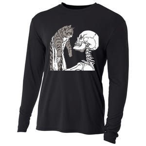 Skeleton Holding A Ca Lazy Halloween Costume Skull Cooling Performance Long Sleeve Crew