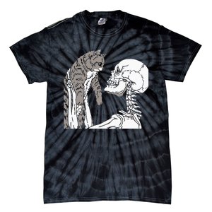 Skeleton Holding A Ca Lazy Halloween Costume Skull Tie-Dye T-Shirt