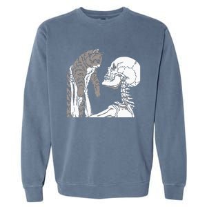 Skeleton Holding A Ca Lazy Halloween Costume Skull Garment-Dyed Sweatshirt