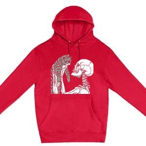 Skeleton Holding A Ca Lazy Halloween Costume Skull Premium Pullover Hoodie