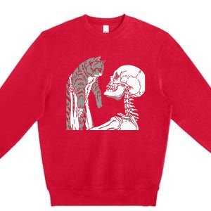 Skeleton Holding A Ca Lazy Halloween Costume Skull Premium Crewneck Sweatshirt