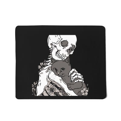 Skeleton Holding A Cat Lazy Halloween Costume Skull Mousepad