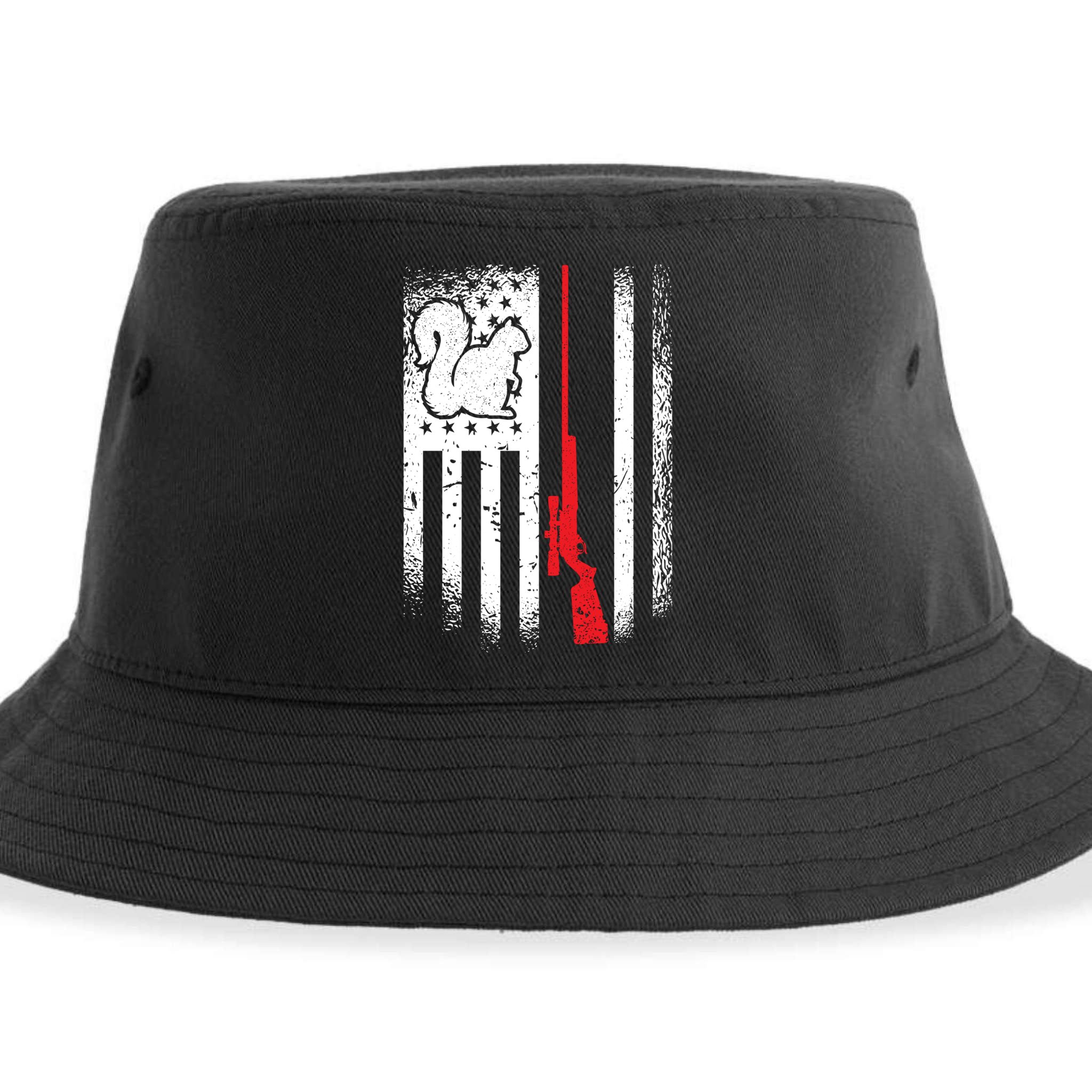 Squirrel Hunter American Flag Varmint Squirrel Hunting Gift Sustainable Bucket Hat