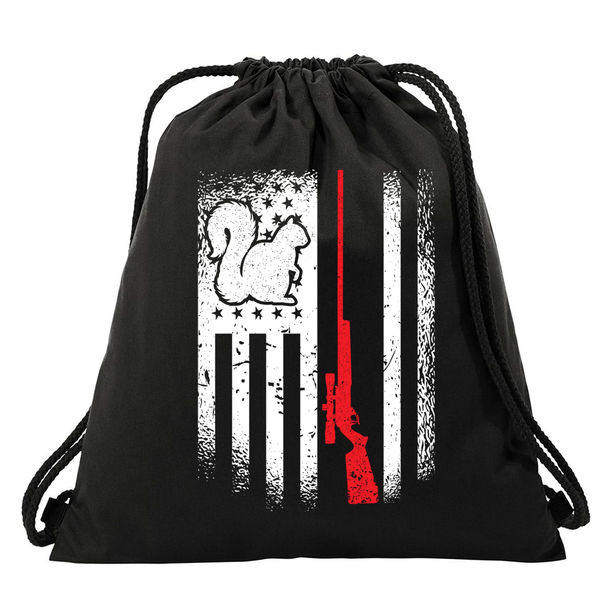 Squirrel Hunter American Flag Varmint Squirrel Hunting Gift Drawstring Bag