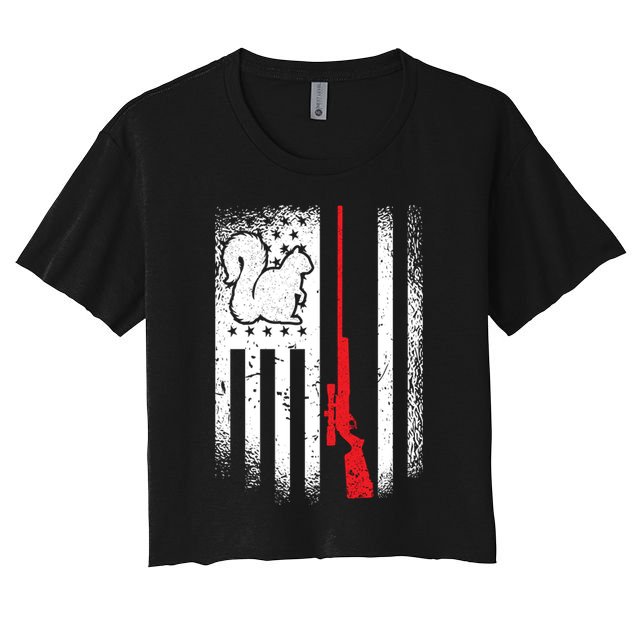 Squirrel Hunter American Flag Varmint Squirrel Hunting Gift Women's Crop Top Tee