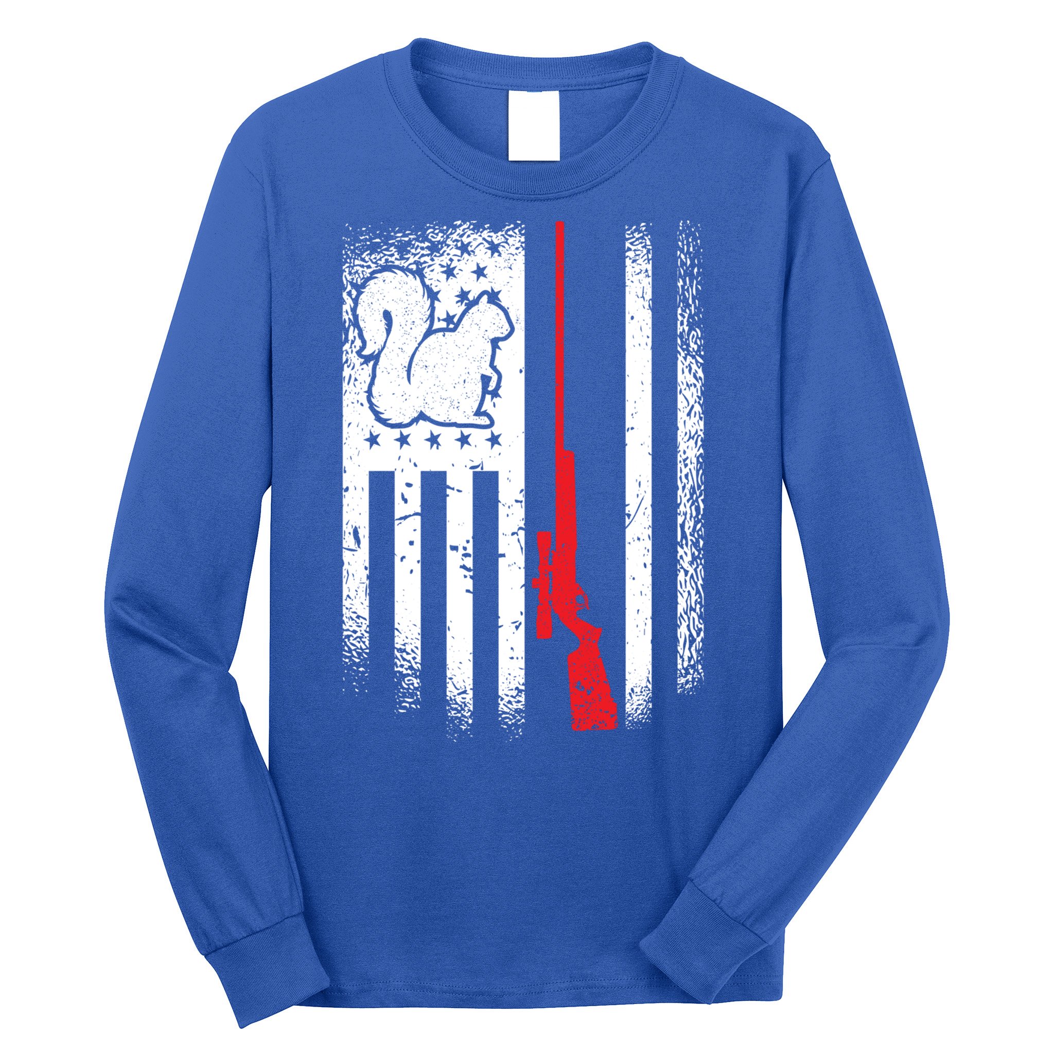 Squirrel Hunter American Flag Varmint Squirrel Hunting Gift Long Sleeve Shirt