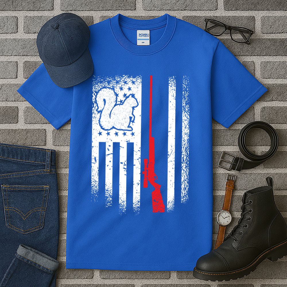 Squirrel Hunter American Flag Varmint Squirrel Hunting Gift Tall T-Shirt