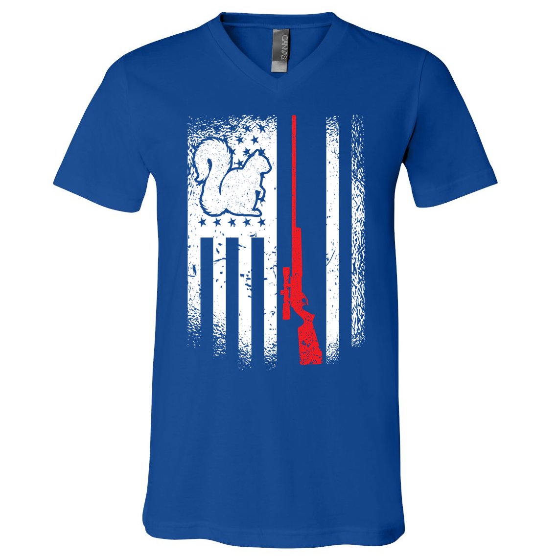 Squirrel Hunter American Flag Varmint Squirrel Hunting Gift V-Neck T-Shirt