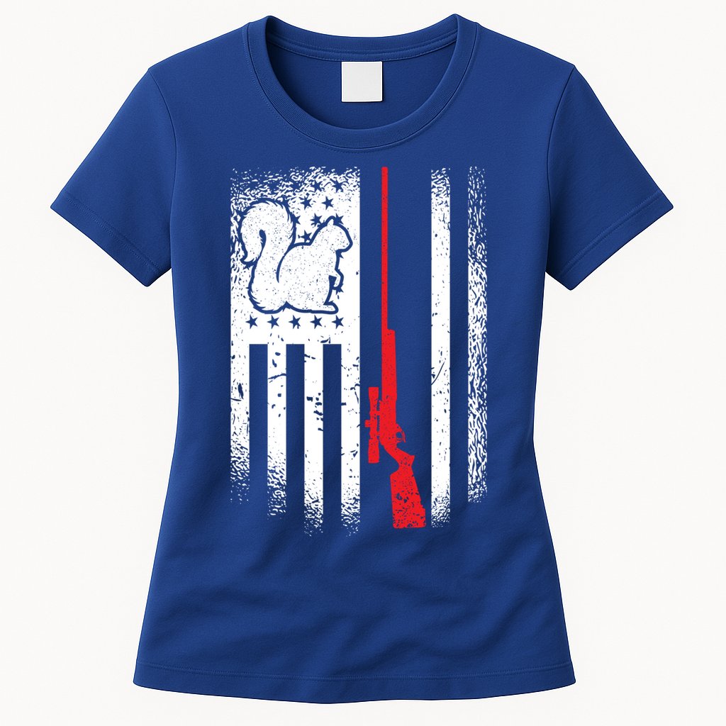 Squirrel Hunter American Flag Varmint Squirrel Hunting Gift Womens T-Shirt