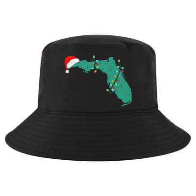 Santa Hat And Lights State Outline Christmas In Florida Cool Comfort Performance Bucket Hat